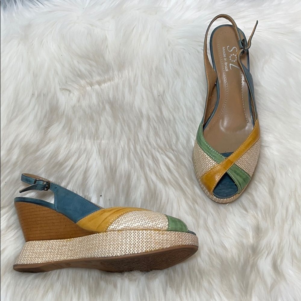 Sol Brazil‎ Pastel Leather Wedge Slingbacks Sz  7